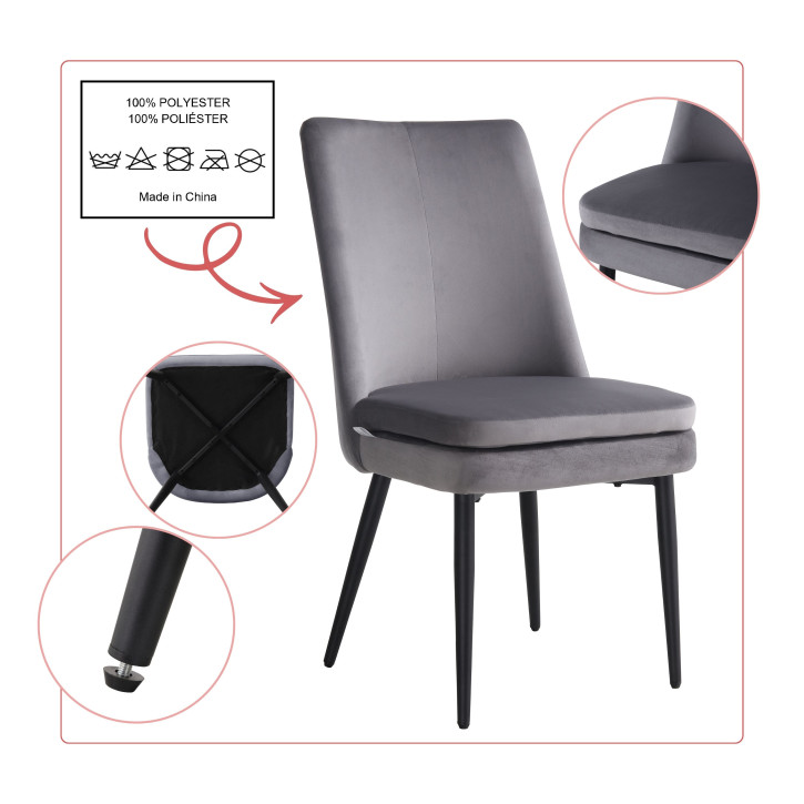 BHS LIVING Esszimmerstuhl, Küchenstuhl, Stuhl für den Wartebereich LIVIA Polstersessel mit hohem Rücken Samtstoff: dunkelgrau 60x47x89 cm